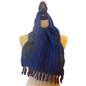 Hand Woven Textile Artist Mohair Scarf, OS, Cobalt Blue/Purple
